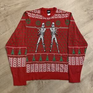 Star Wars Ugly Christmas Sweater StormTroopers Fair Isle Men's Large Red Holiday
